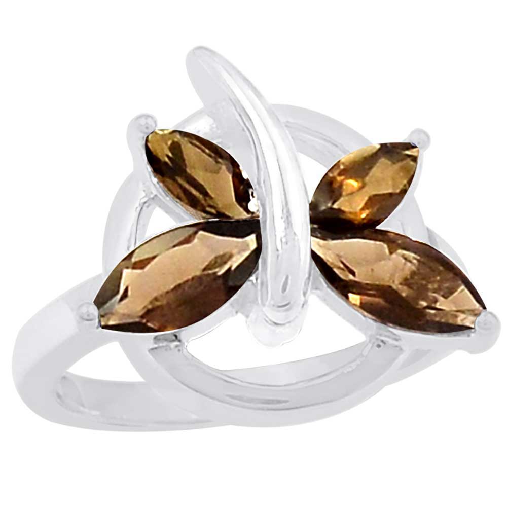 925 Sterling Silver Rings In Semi Precious Smoky Quartz Gemstone 925SR936