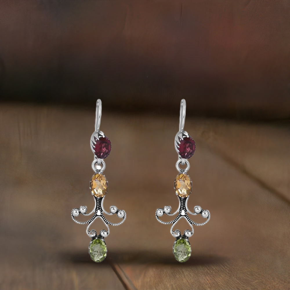 Garnet-Citrine-Peridot Stone Earring In 925 Fine Silver Earring 925SE05