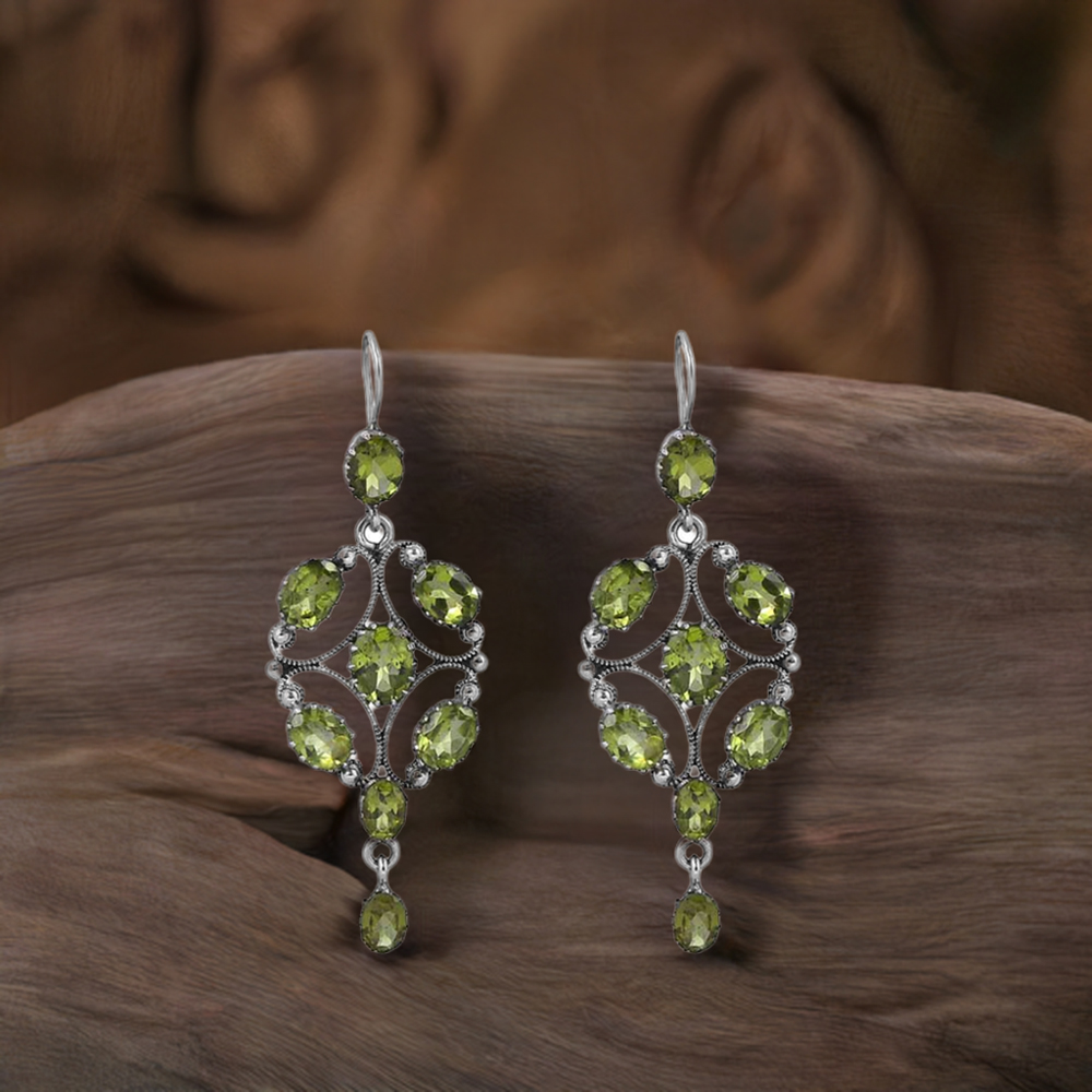 925 Sterling Silver Earring In Natural Peridot Gemstone Jewelry 925SE06