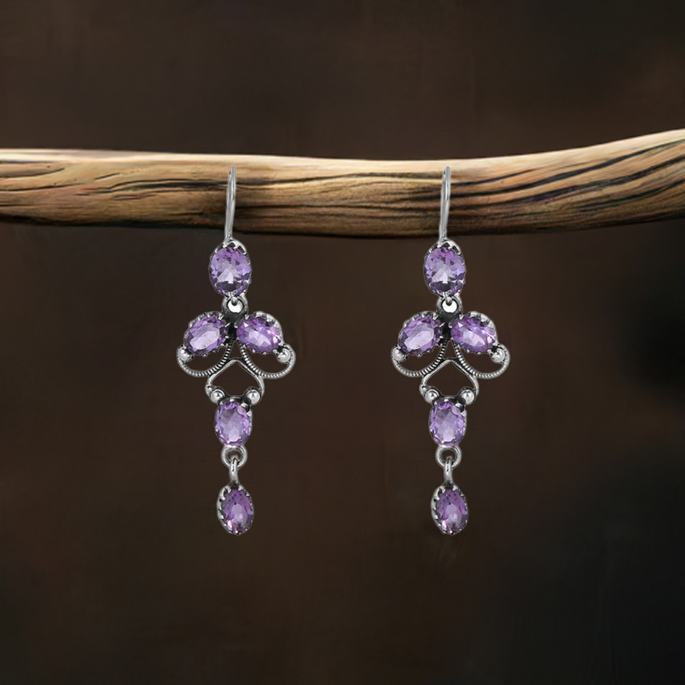 Sterling Silver Earring In Amethyst Gemstone Jewelry 925SE07