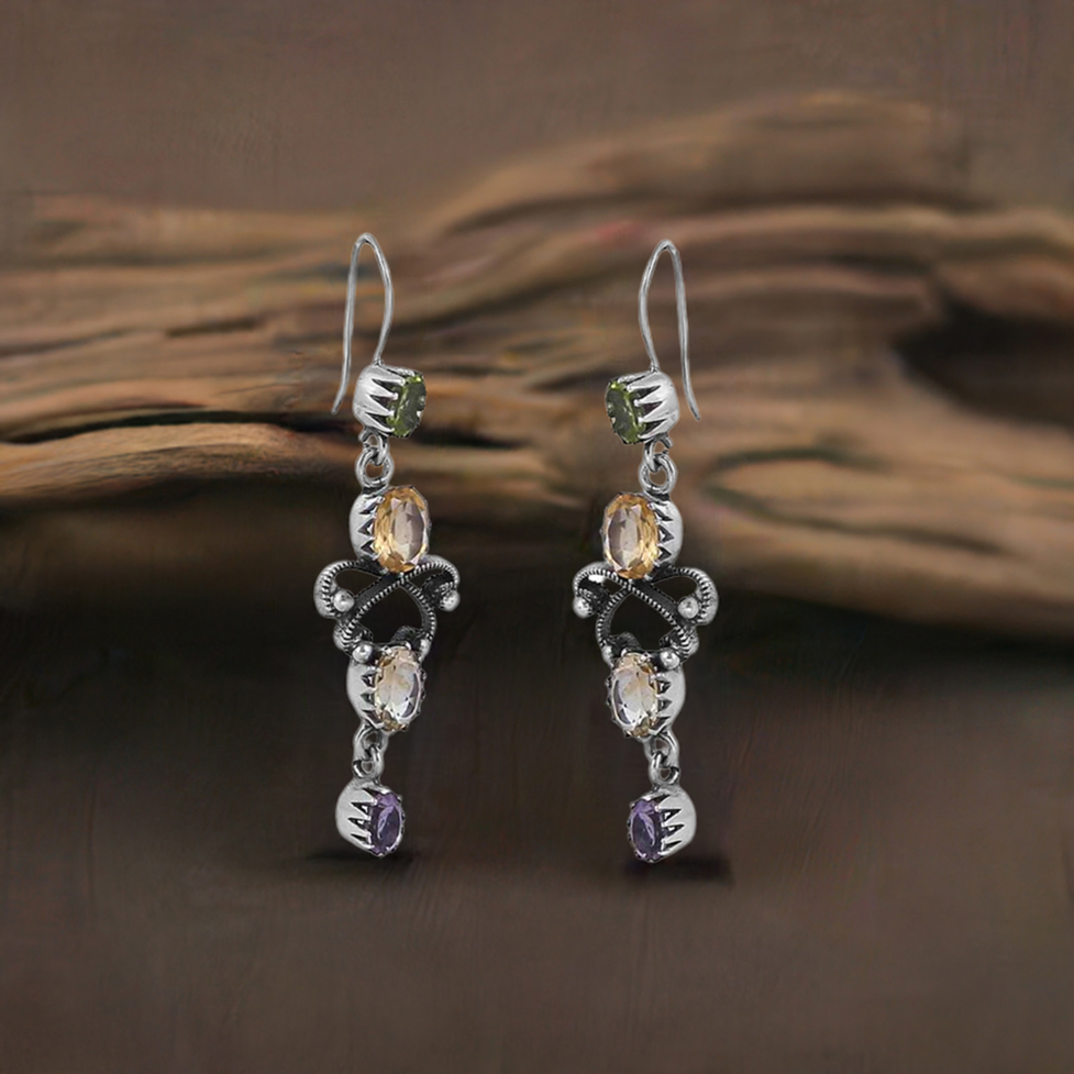 925 Sterling Silver Earring In Natural Multi Gemstone Jewelry 925SE08_0