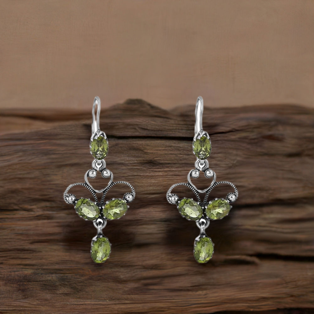 Natural Peridot Gemstone Earring In Sterling Silver Jewelry 925SE09