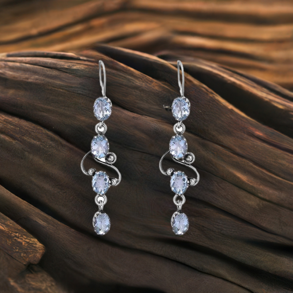 Blue Topaz Gems Stone Earring In 925 Sterling Silver Jewelry 925SE10