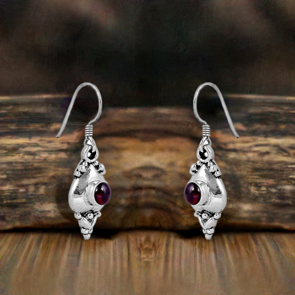 Handmade Silver Earring In Natural Garnet Gemstone Jewelry 925SE100_0