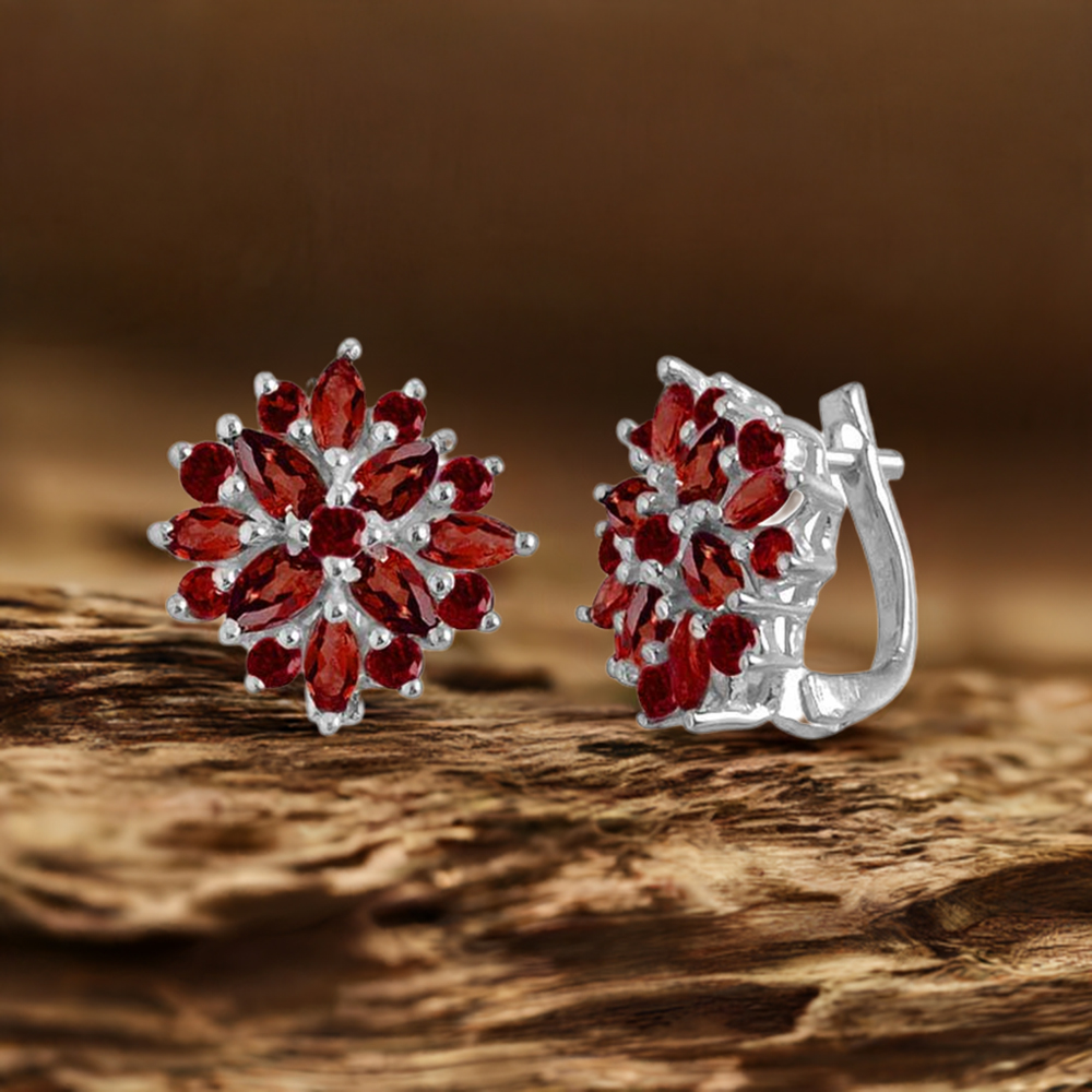 925 Sterling Silver Handmade Earrings In Garnet Gemstone Jewelry 925SE1001