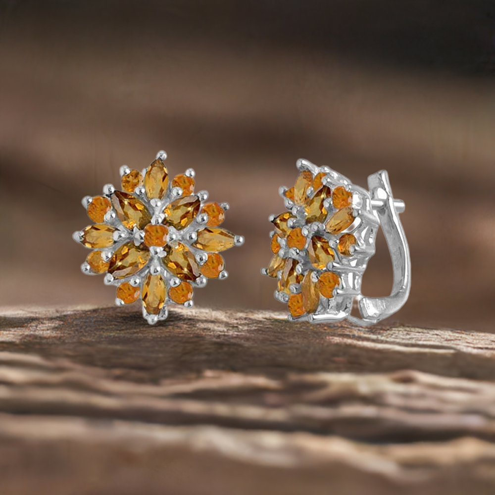 925 Sterling Silver Handmade Earrings In Citrine Gemstone Jewelry 925SE1002