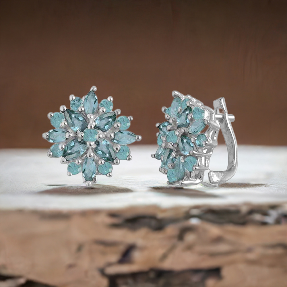 925 Sterling Silver Handmade Earrings In Blue Topaz Gemstone Jewelry 925SE1003