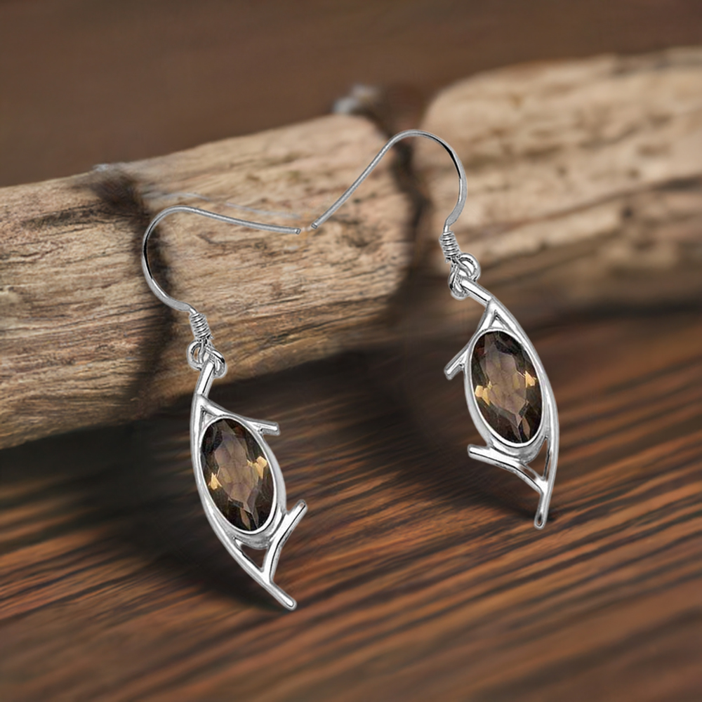 925 Sterling Silver Handmade Earrings In Smoky Quartz Gemstone Jewelry 925SE1004