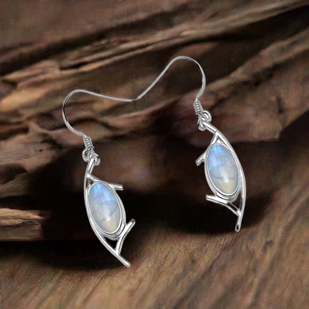 925 Sterling Silver Handmade Earrings In Rainbow Moonstone Jewelry 925SE1005