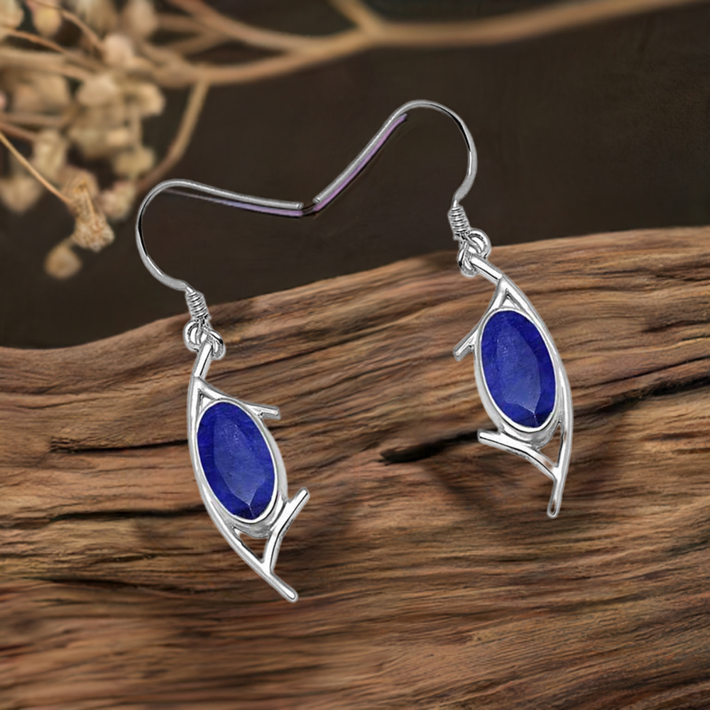 925 Sterling Silver Handmade Earrings In Lapis Gemstone Jewelry 925SE1006