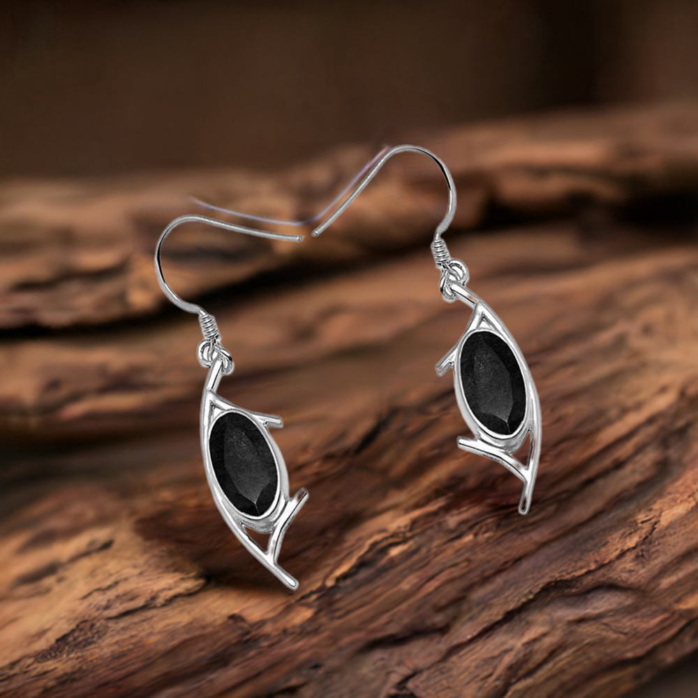 925 Sterling Silver Handmade Earrings In Black Onyx Gemstone Jewelry 925SE1008