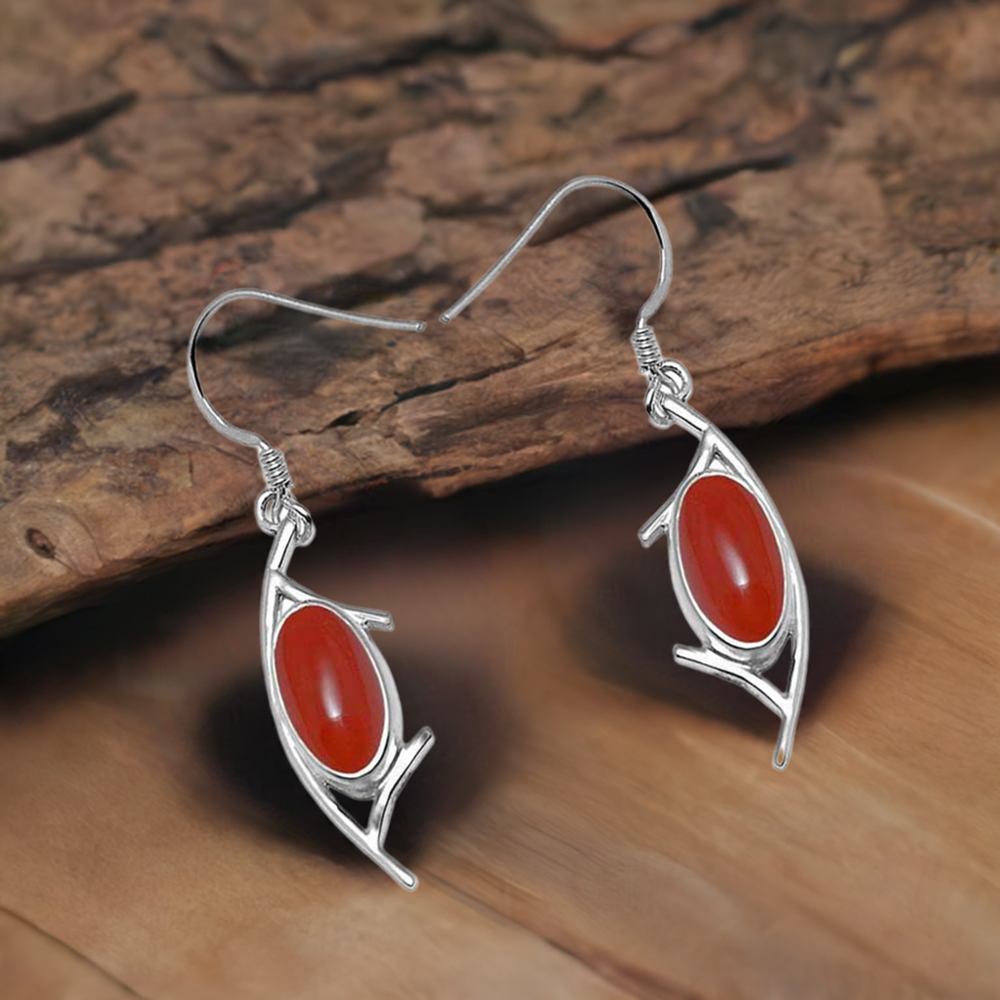 925 Sterling Silver Handmade Earrings In Carnelian Gemstone Jewelry 925SE1009