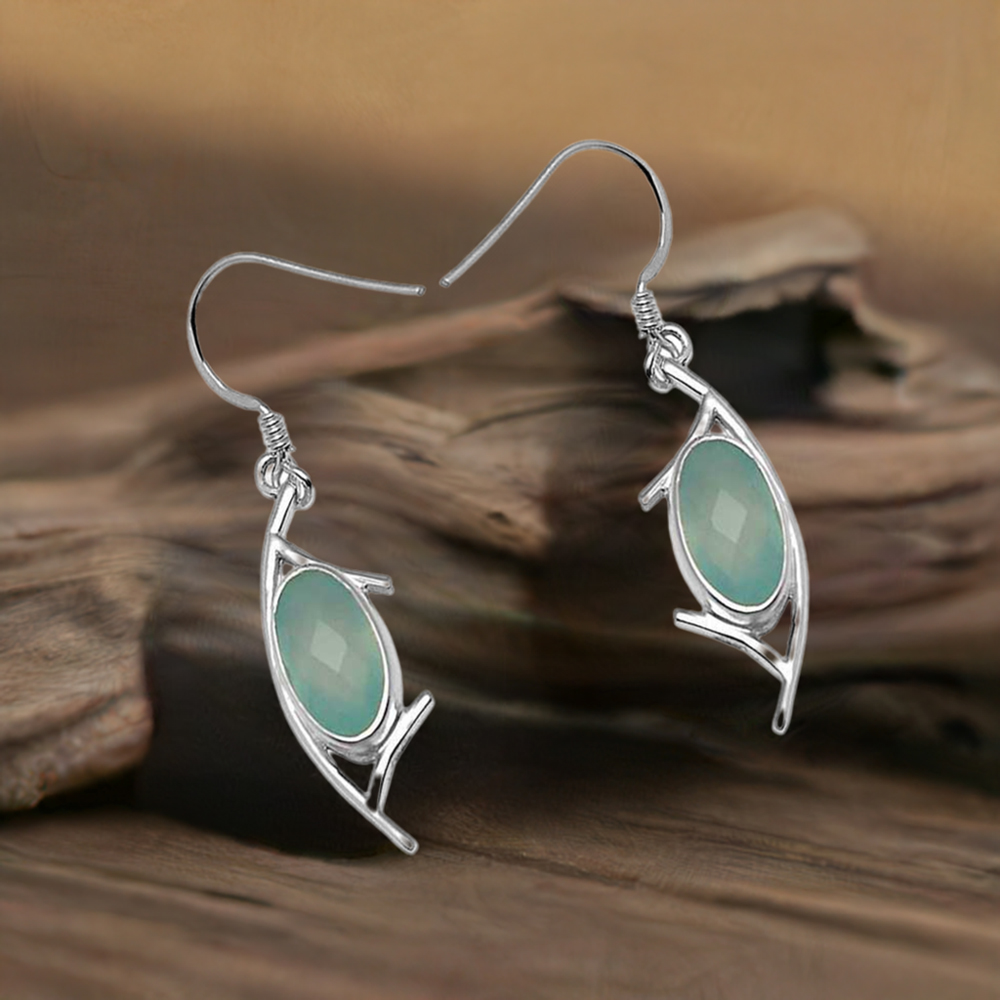 925 Sterling Silver Earrings In Semi Precious Chalcedony Gemstone 925SE1011