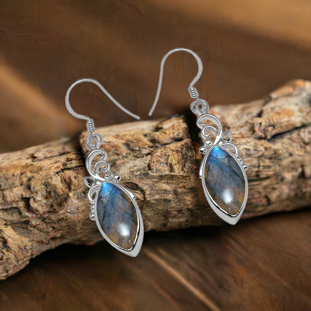 Solid 925 Silver Earrings In Genuine Labradorite Gemstone 925SE1015