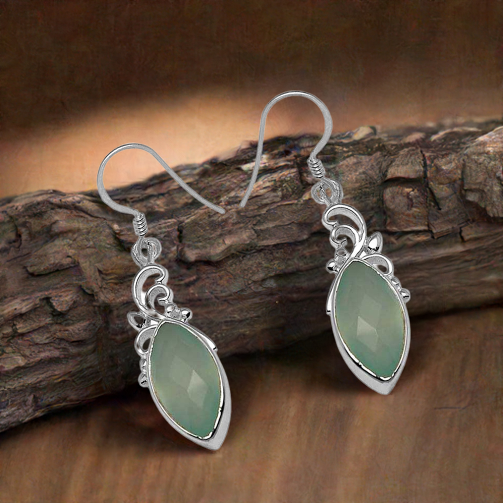 Natural Chalcedony Gemstone Earrings In 925 Sterling Silver 925SE1019