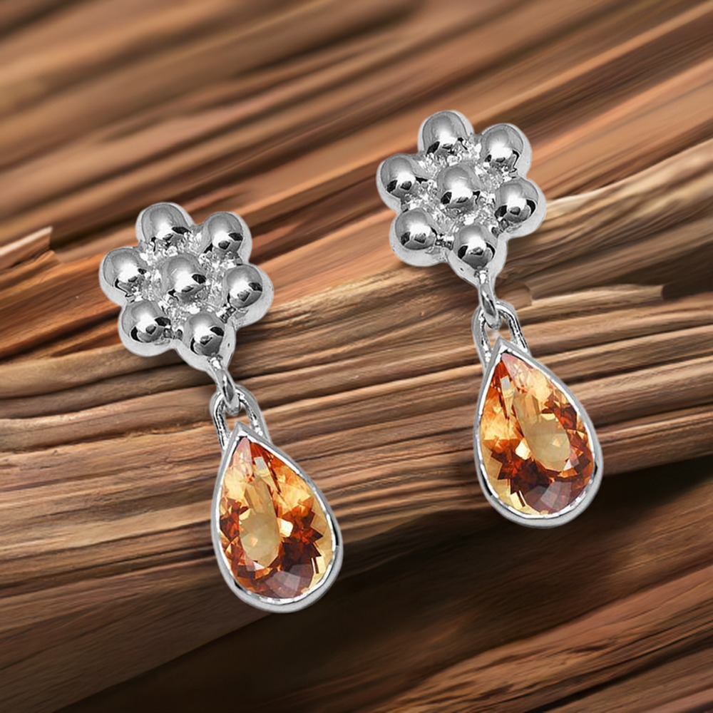 Genuine Citrine Gemstone Earrings In Fine 925 Sterling Silver 925SE1027