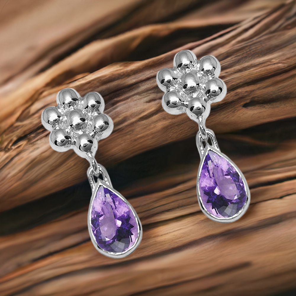 925 Sterling Silver Earrings In Semi Precious Amethyst Gemstone 925SE1029