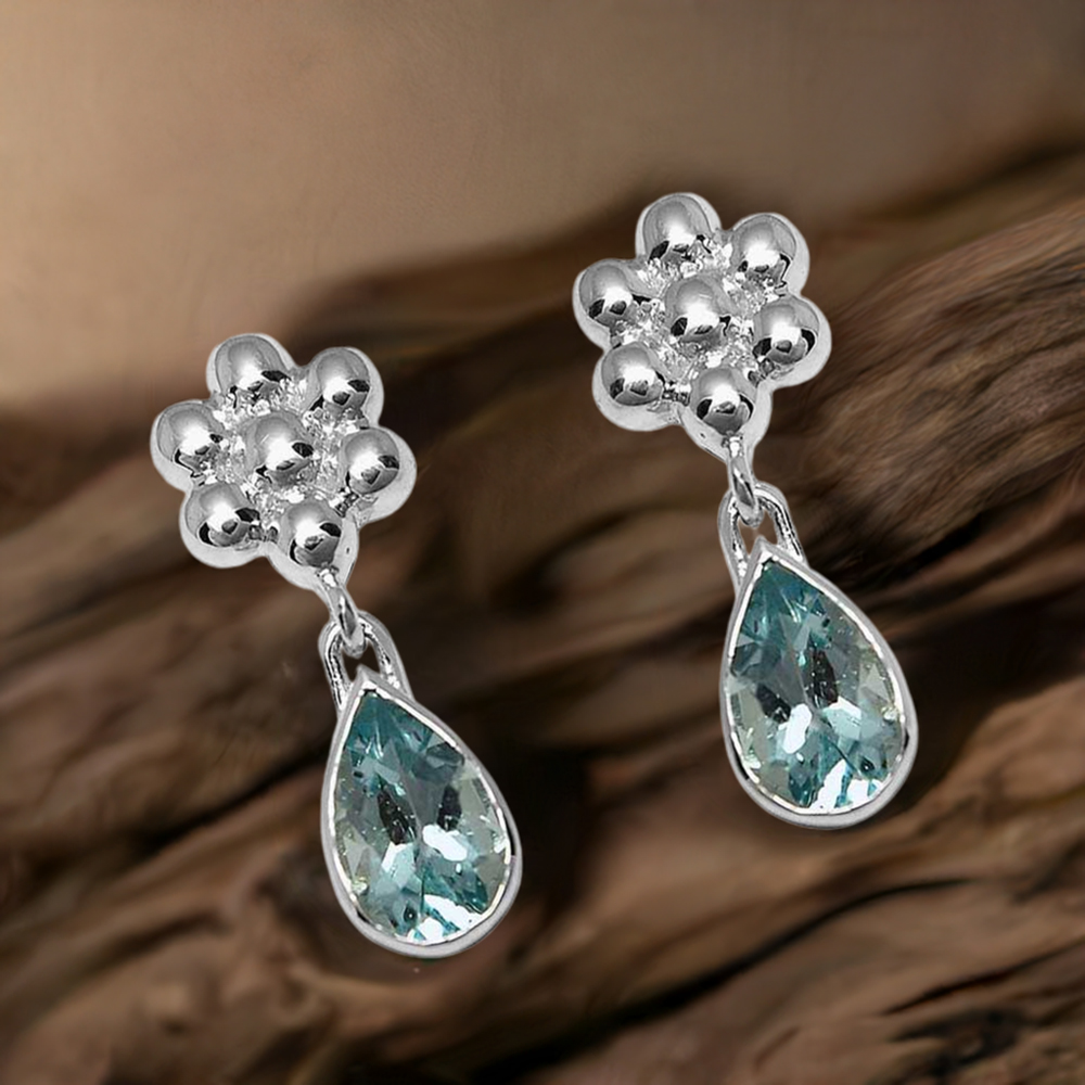 925 Sterling Silver Earrings In Natural Blue Topaz Gemstone 925SE1031