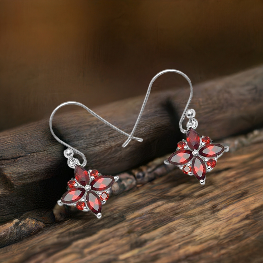 925 Sterling Silver Earrings In Genuine Garnet Gemstone 925SE1042