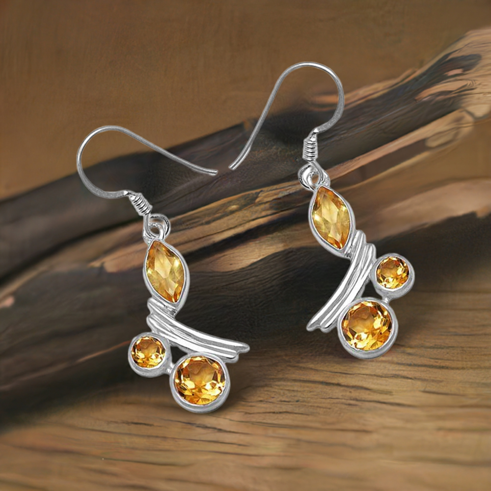 Semi Precious Citrine Gemstone Earrings In 925 Sterling Silver Jewelry 925SE1044