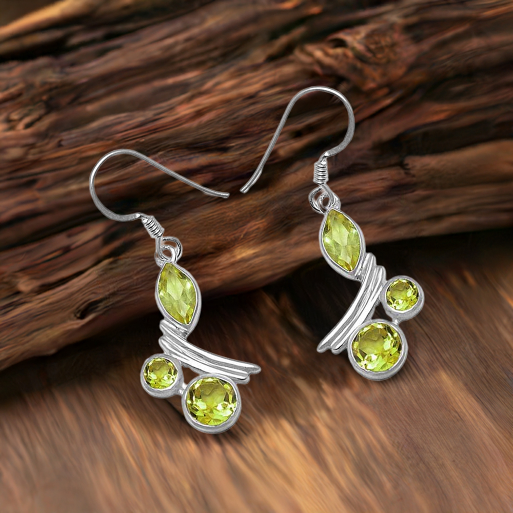 Genuine Peridot Gemstone Earrings In 925 Sterling Silver Jewelry 925SE1045