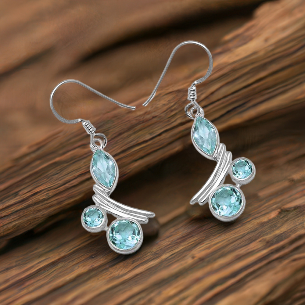 Natural Blue Topaz Gemstone Earrings In 925 Sterling Silver Jewelry 925SE1046
