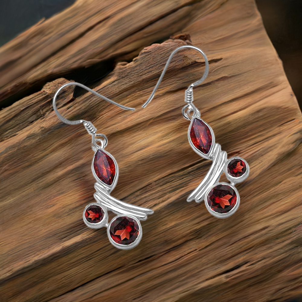 Semi Precious Garnet Gemstone Earrings In 925 Sterling Silver Jewelry 925SE1047