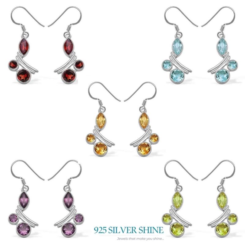 Semi Precious Garnet Gemstone Earrings In 925 Sterling Silver Jewelry 925SE1047_2