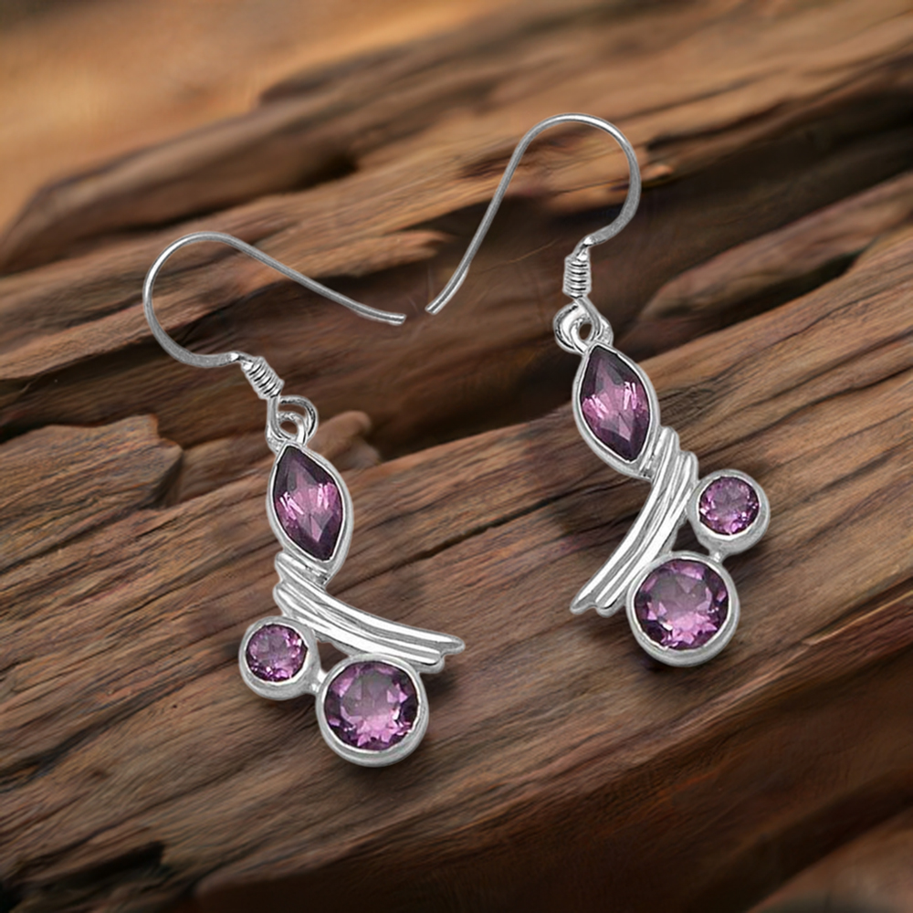 Genuine Amethyst Gemstone Earrings In 925 Sterling Silver Jewelry 925SE1048