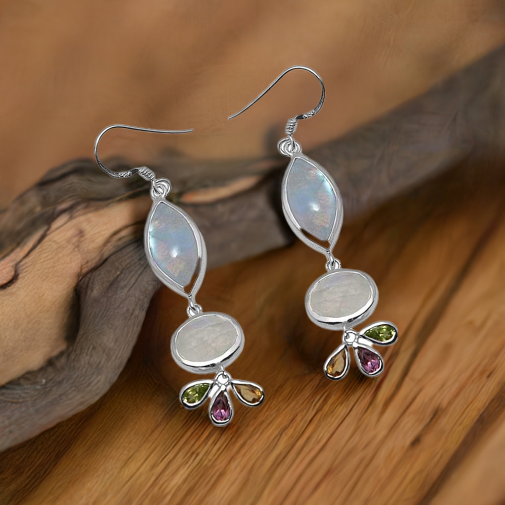 Natural Multi Gemstone Earrings In 925 Sterling Silver Jewelry 925SE1049