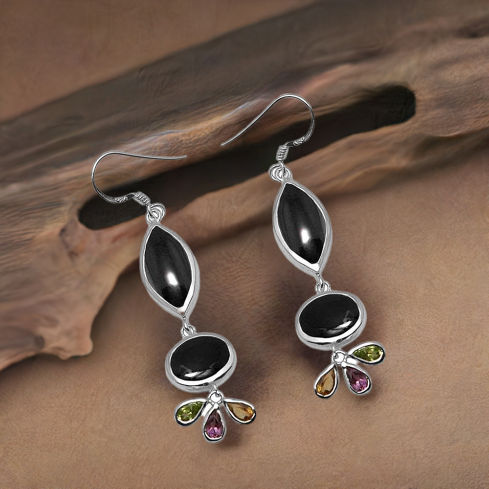 Natural Multi Gemstone Earrings In 925 Sterling Silver Jewelry 925SE1052