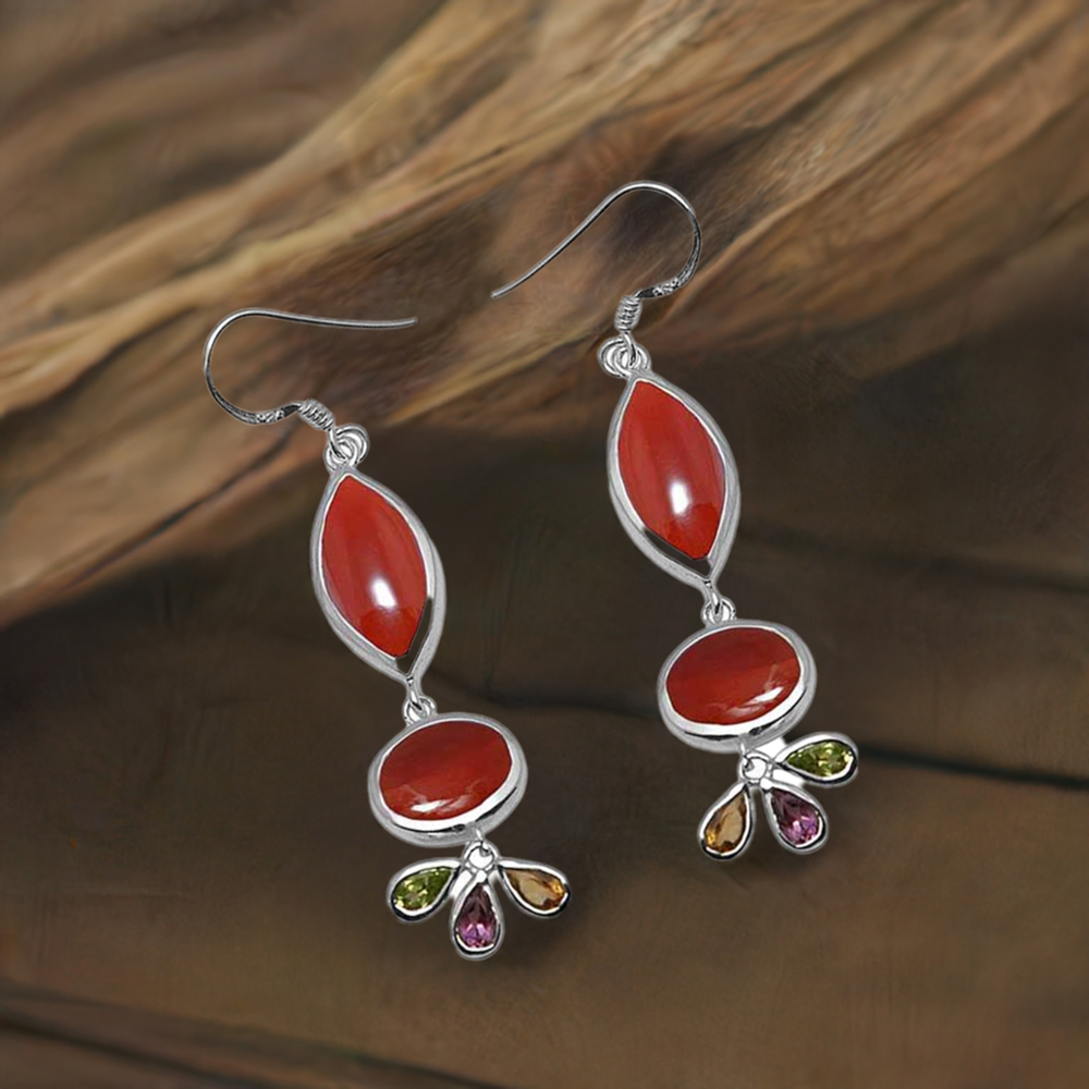 Semi Precious Multi Gemstone Earrings In 925 Sterling Silver Jewelry 925SE1053