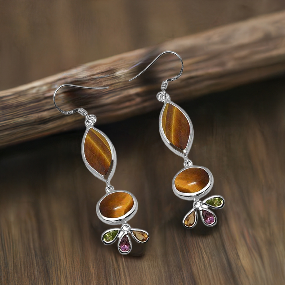 Genuine Multi Gemstone Earrings In 925 Sterling Silver Jewelry 925SE1054