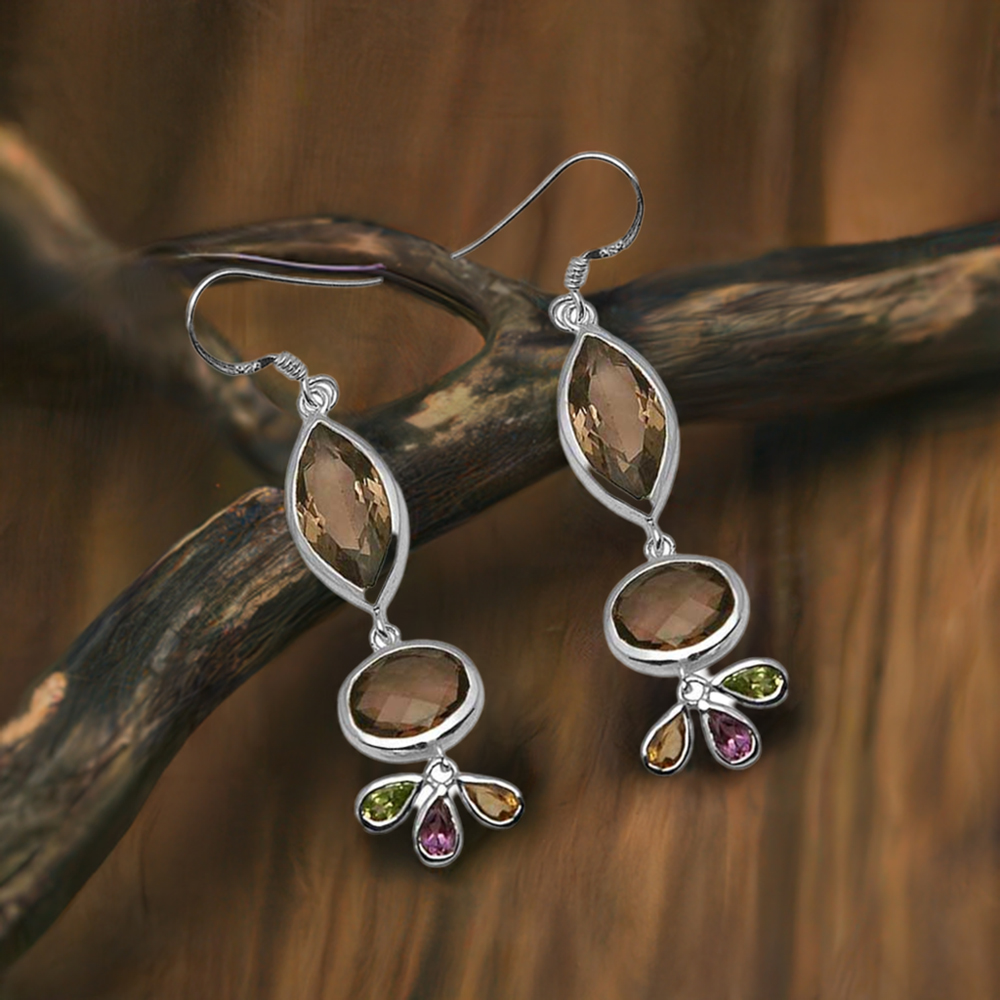 925 Sterling Silver Earrings In Smoky Quartz Gemstone Jewelry 925SE1055