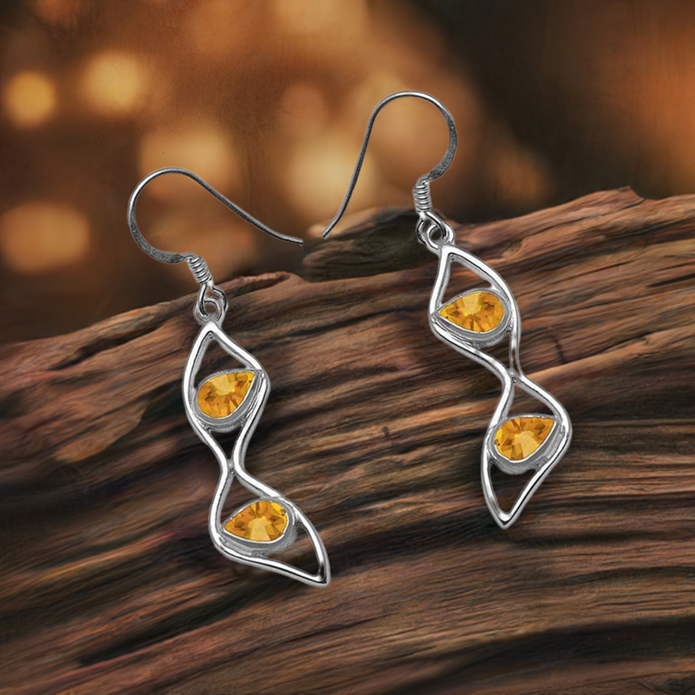 925 Sterling Silver Earrings In Citrine Gemstone Jewelry 925SE1056