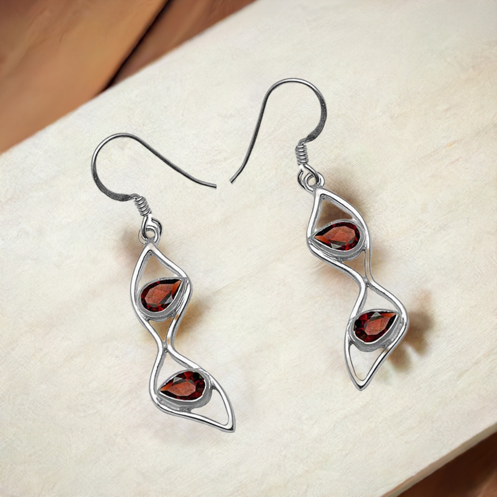 925 Sterling Silver Handmade Earrings In Garnet Gemstone Jewelry 925SE1058