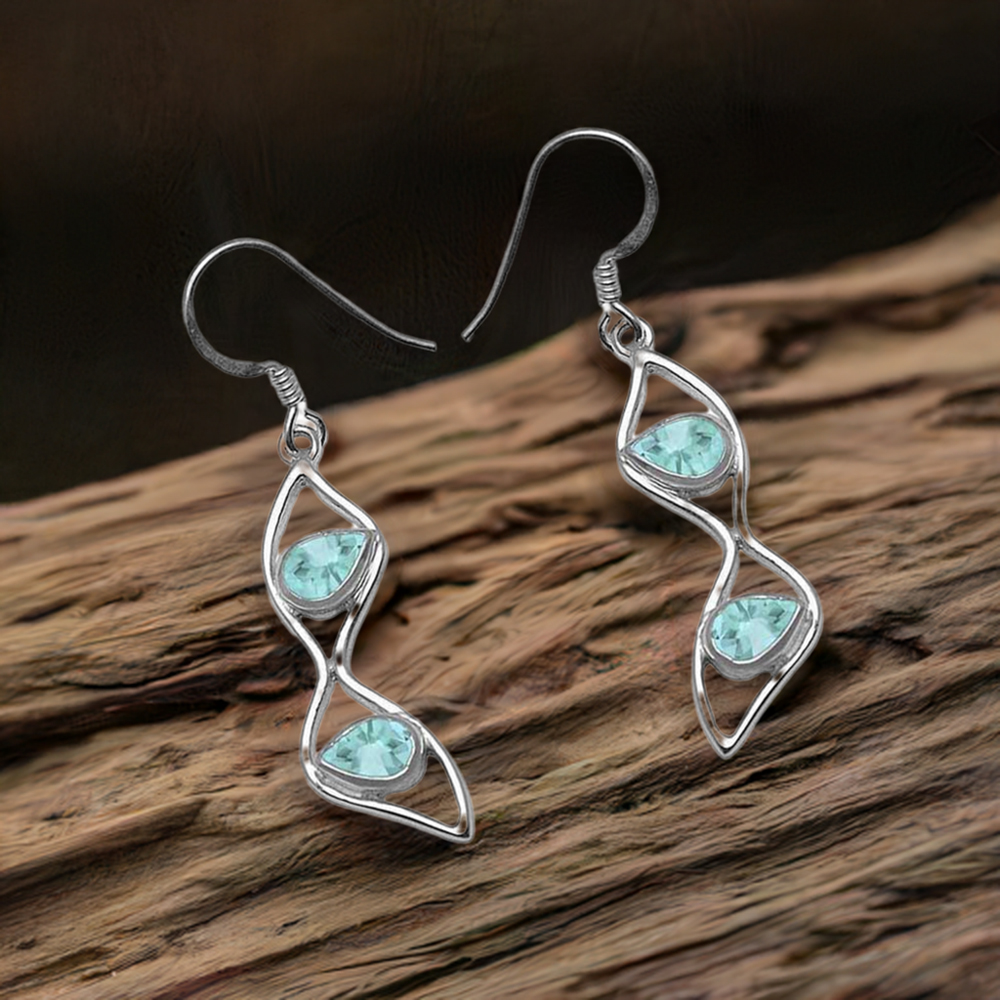 925 Sterling Silver Handmade Earrings In Blue Topaz Gemstone Jewelry 925SE1059