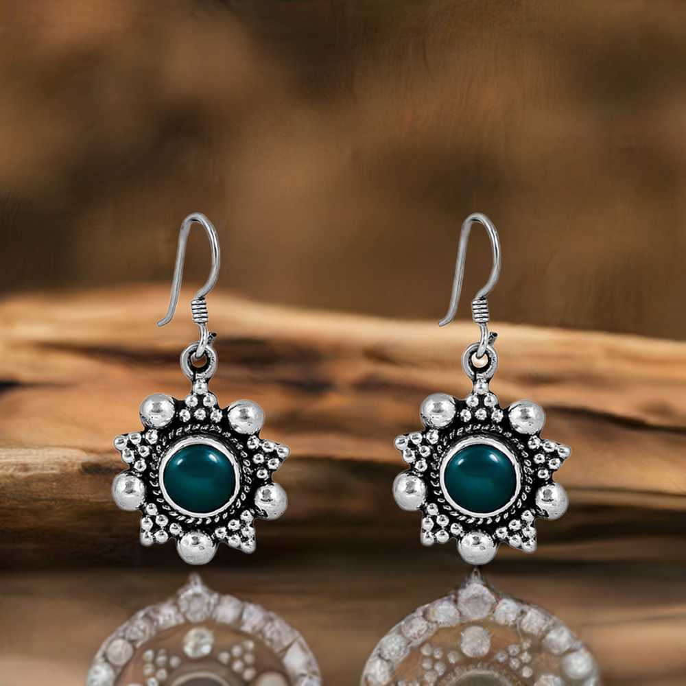 Natural Green Onyx Gemstone Earring In Sterling Silver Jewelry 925SE106