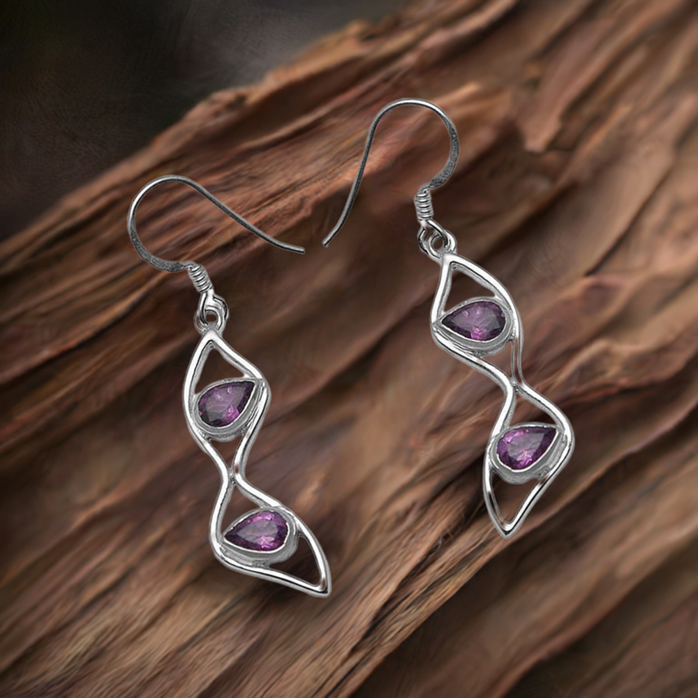 925 Sterling Silver Handmade Earrings In Amethyst Gemstone Jewelry 925SE1060