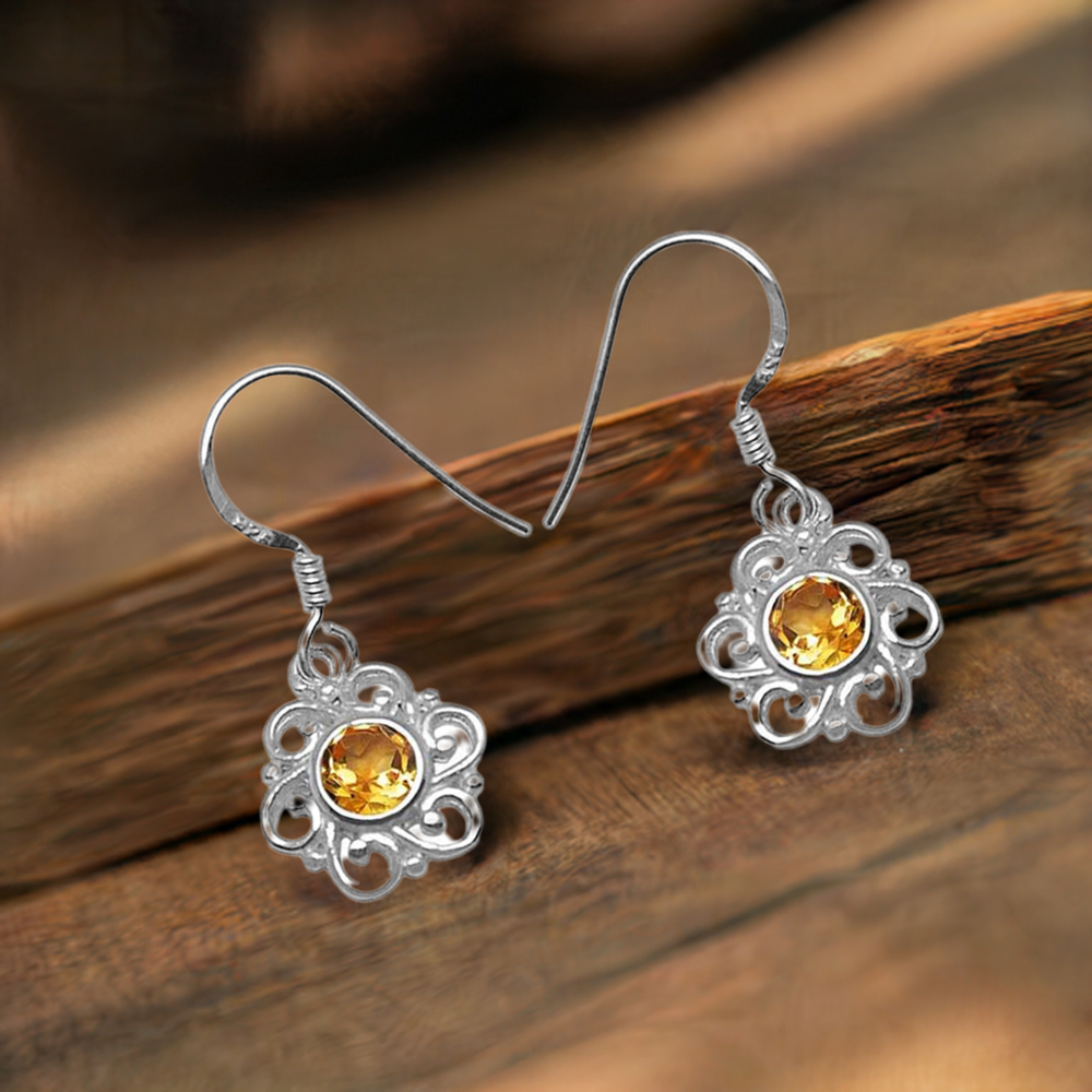 925 Sterling Silver Handmade Earrings In Citrine Gemstone Jewelry 925SE1061