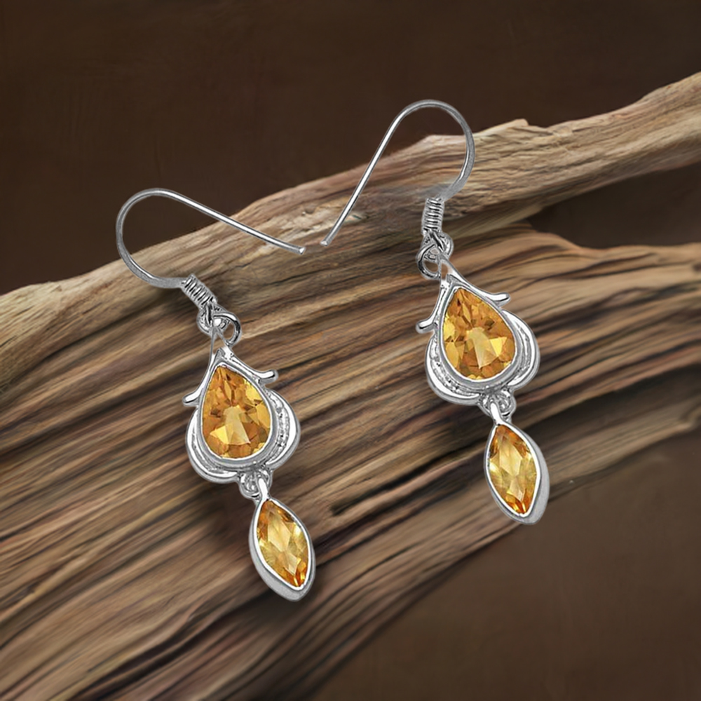 925 Sterling Silver Earrings In Citrine Gemstone Jewelry 925SE1066