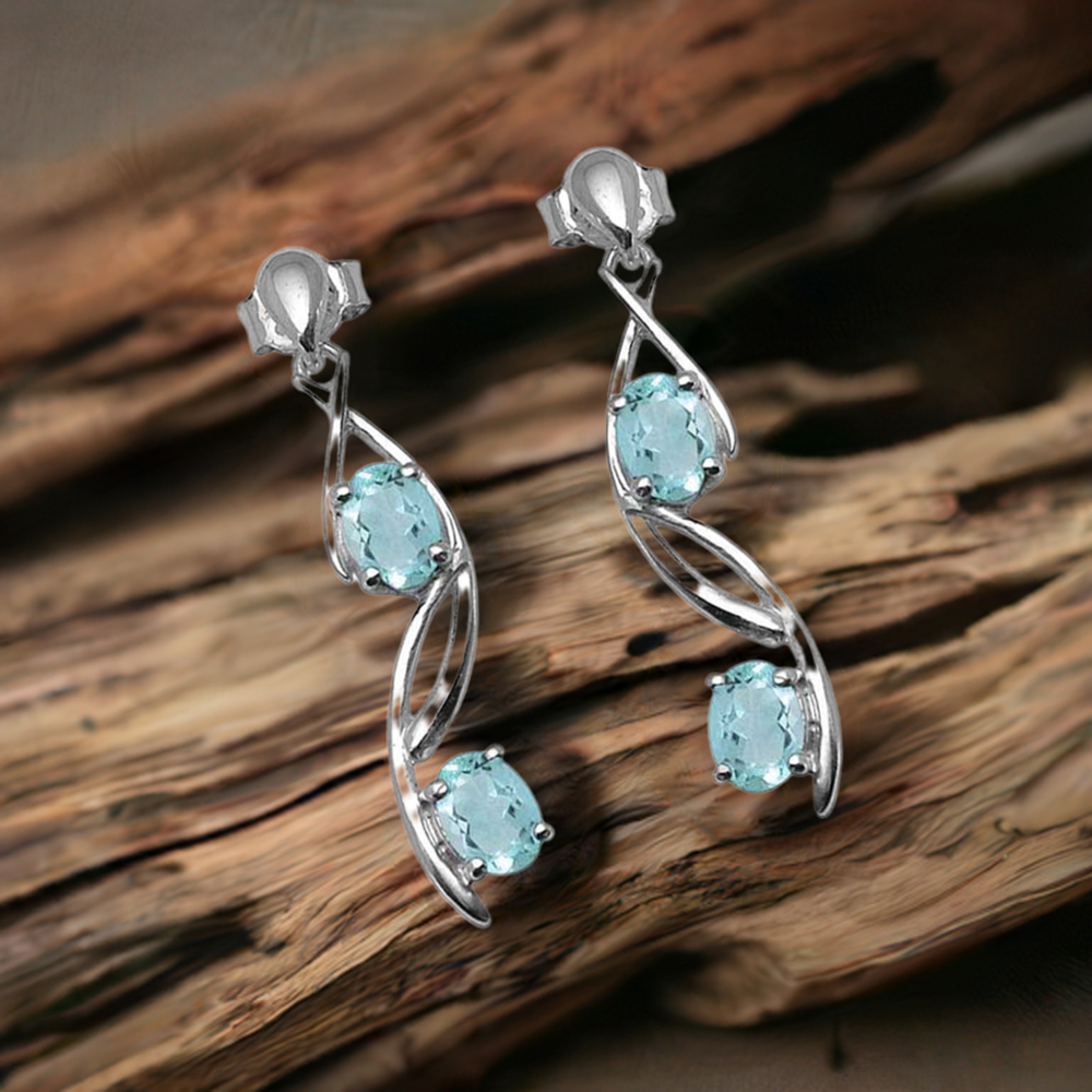 925 Sterling Silver Handmade Earrings In Blue Topaz Gemstone Jewelry 925SE1069