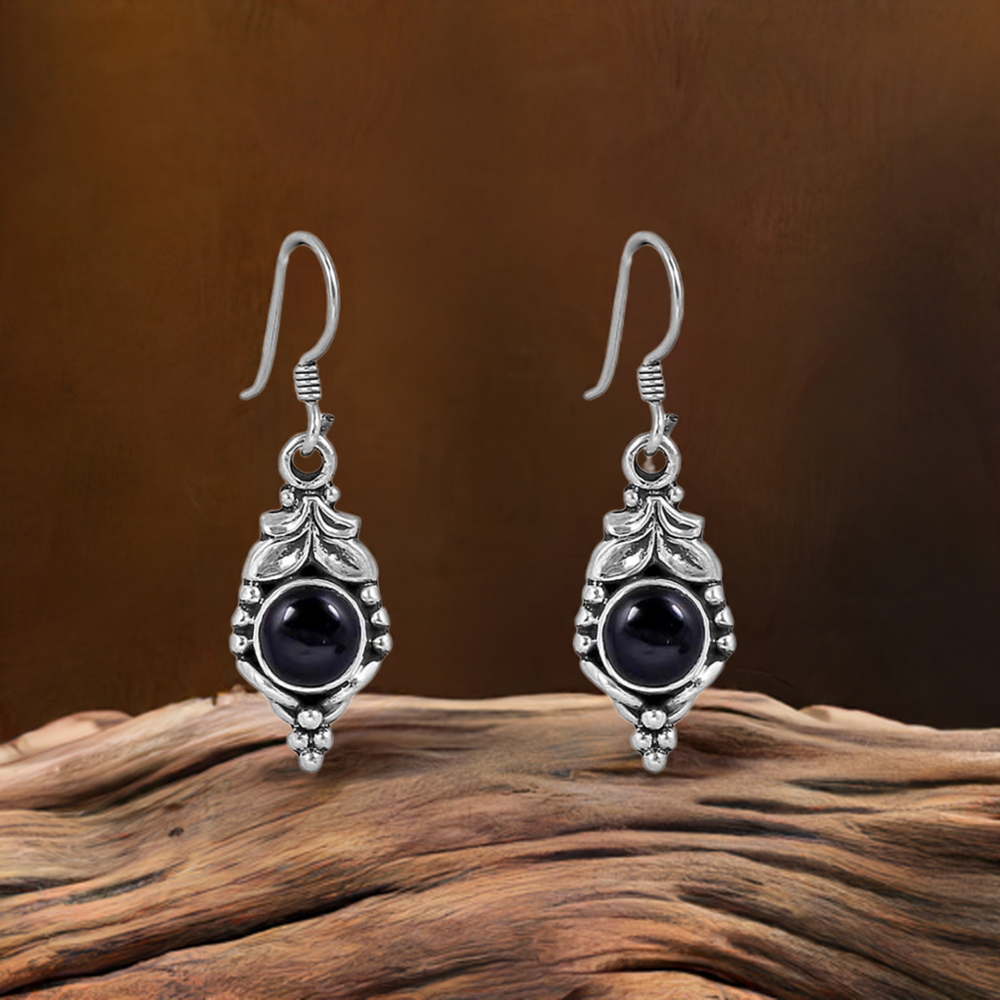 Natural Black Onyx Gemstone Earring In 925 Solid Silver Jewelry 925SE107
