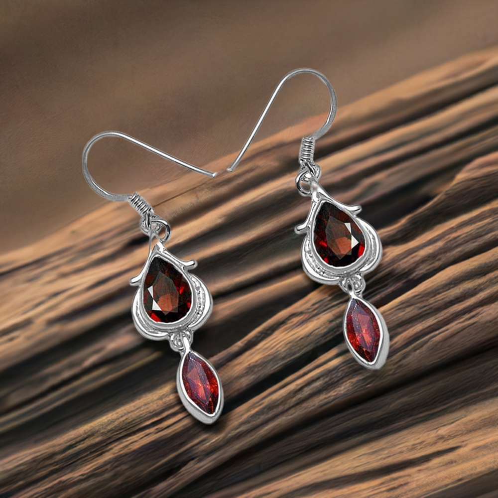 925 Sterling Silver Handmade Earrings In Garnet Gemstone Jewelry 925SE1070