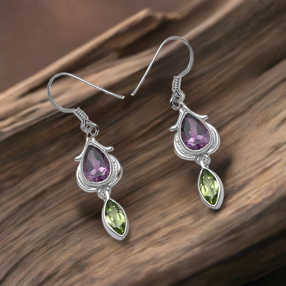 925 Sterling Silver Handmade Earrings In Multi Gemstone Jewelry 925SE1071