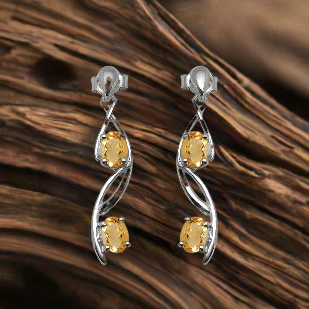 925 Sterling Silver Handmade Earrings In Citrine Gemstone Jewelry 925SE1072