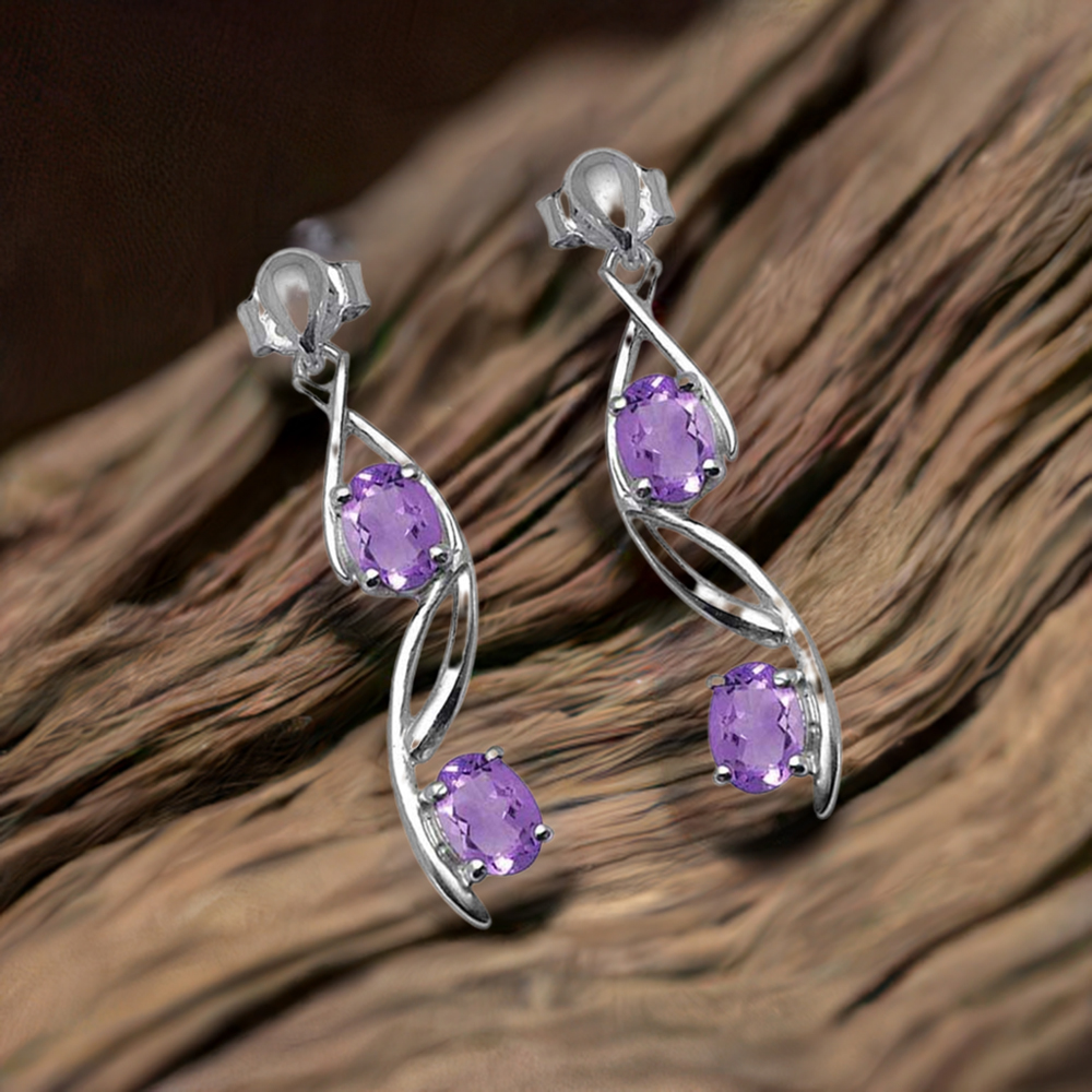 925 Sterling Silver Earrings In Amethyst Gemstone Jewelry 925SE1074