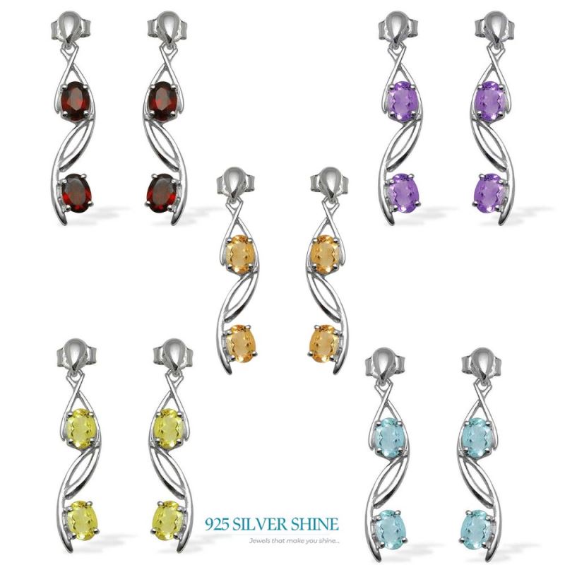 925 Sterling Silver Earrings In Blue Topaz Gemstone Jewelry 925SE1075_1