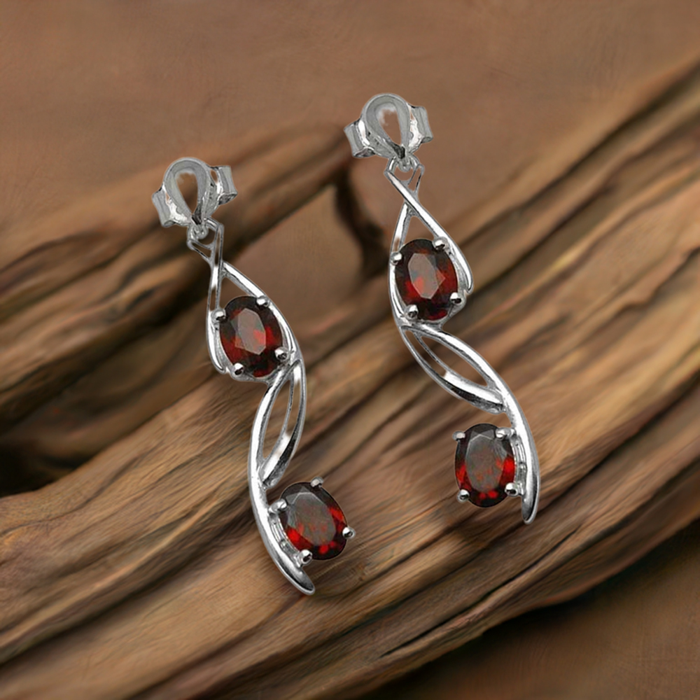 925 Sterling Silver Earrings In Garnet Gemstone Jewelry 925SE1076