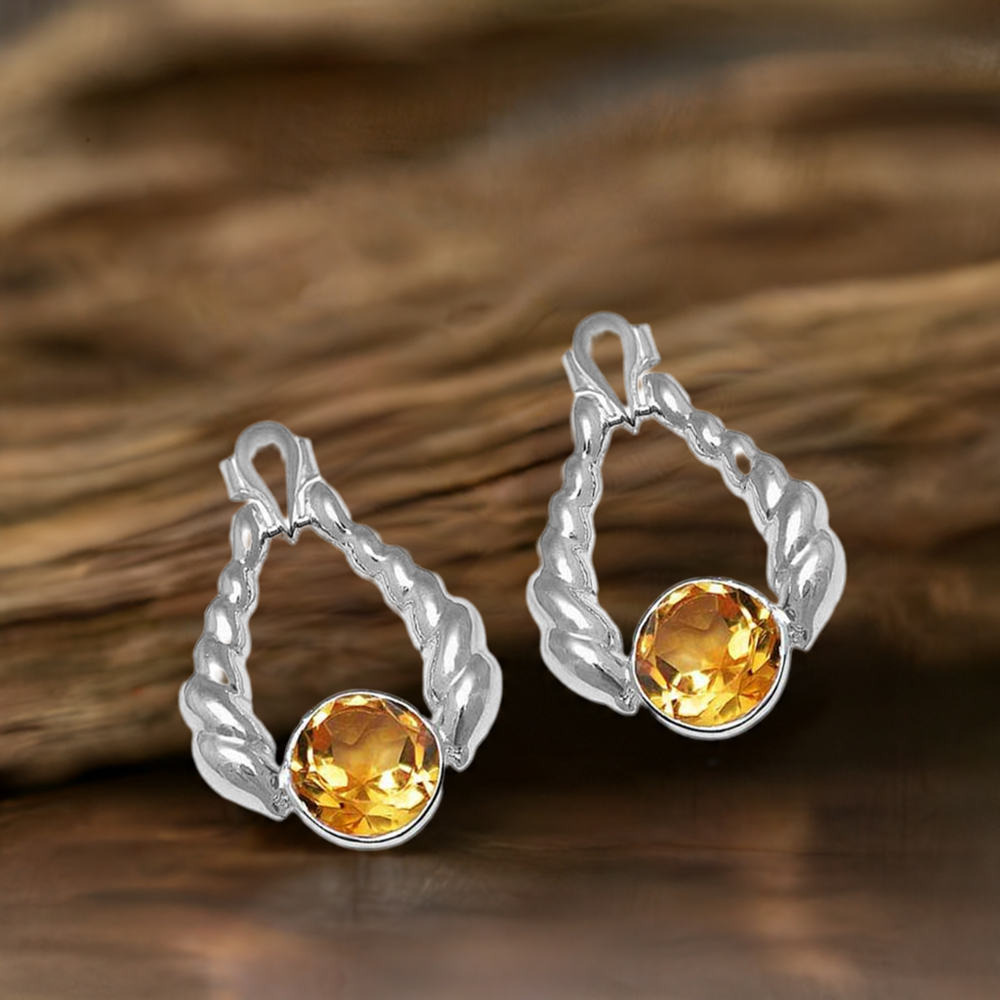 925 Sterling Silver Earrings In Citrine Gemstone Jewelry 925SE1077